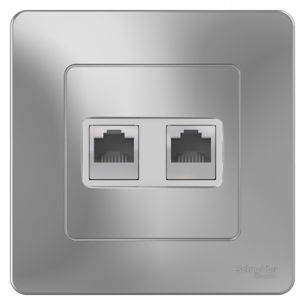2yskkhho Блок розеток Schneider Electric BLANCA комп. RJ45 + телеф. RJ11 С/У АЛЮМИНИЙ — изображение 1