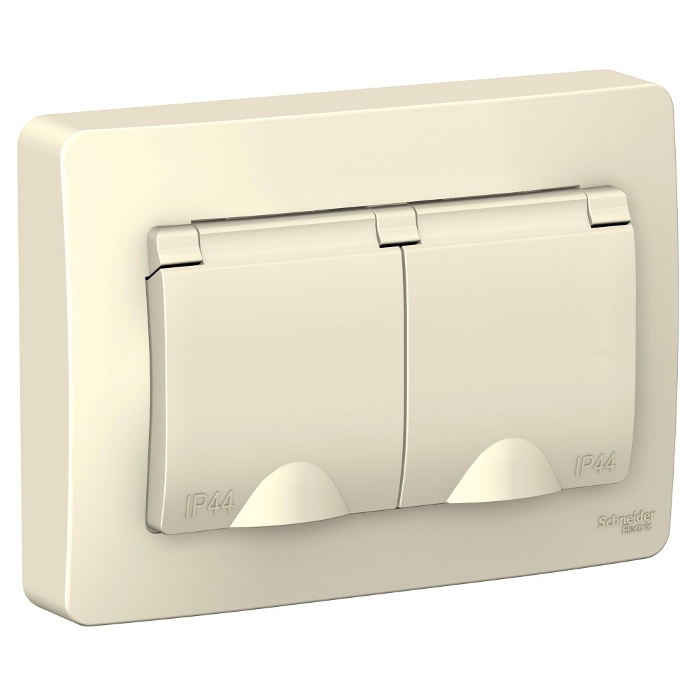 xmoubm0e Розетка Schneider Electric BLANCA 2х-мест. IP44 заземл.+шторки С/У 16А/250В МОЛОЧНЫЙ — изображение 1