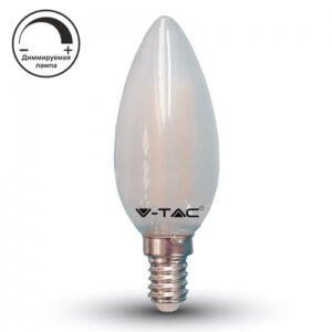 Филаментная лампа диммируемая V-Tac 4 Вт, 350lm, свеча, матовое стекло, Е14, 2700К